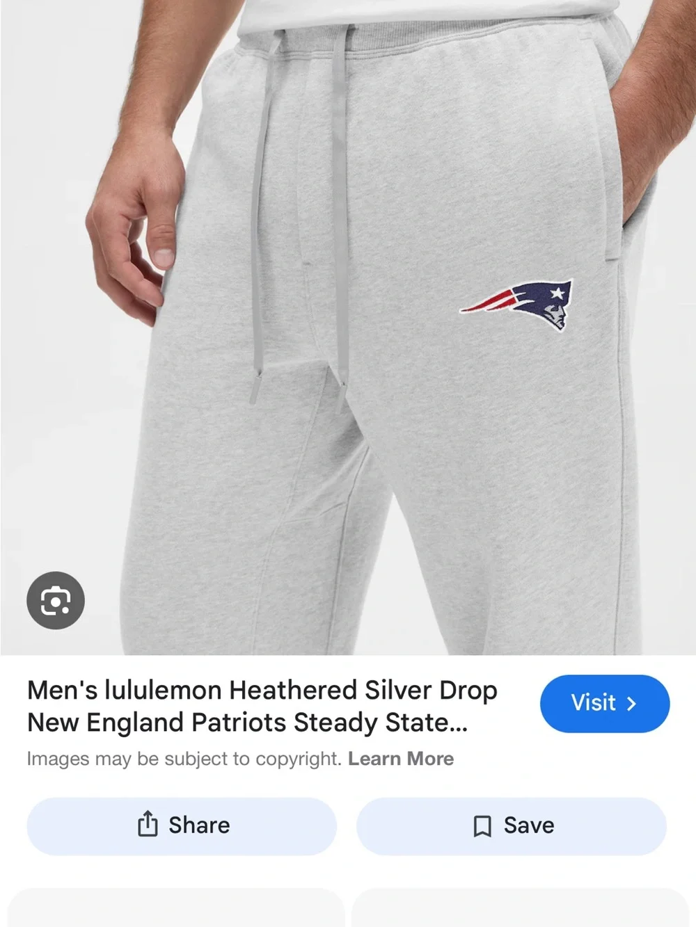 lululemon heathered silver joggers with patriots logo